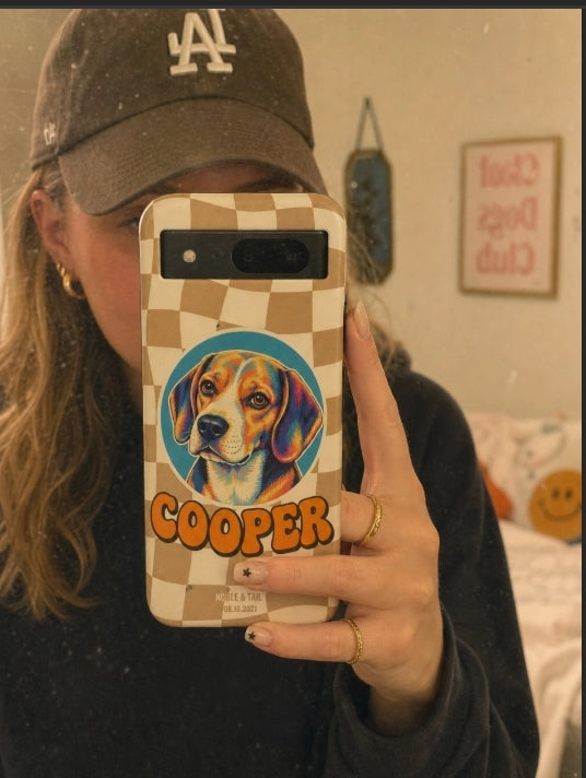 Custom Pet iPhone Case — Retro Orange Checkered Tough Case