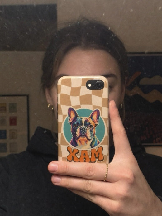 Custom Pet iPhone Case — Retro Orange Checkered Tough Case