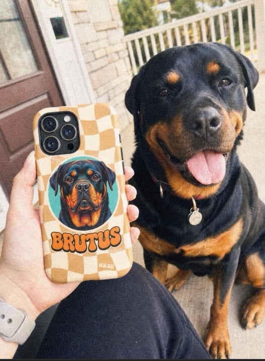 Custom Pet iPhone Case — Retro Orange Checkered Tough Case