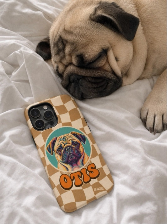 Custom Pet iPhone Case — Retro Orange Checkered Tough Case