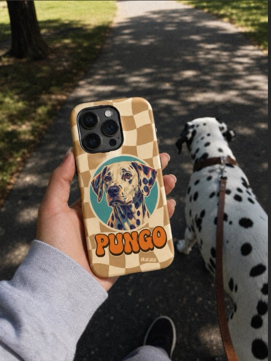 Custom Pet iPhone Case — Retro Orange Checkered Tough Case