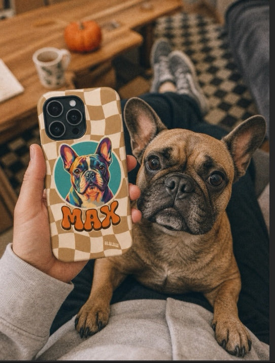 Custom Pet iPhone Case — Retro Orange Checkered Tough Case