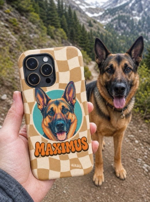 Custom Pet iPhone Case — Retro Orange Checkered Tough Case