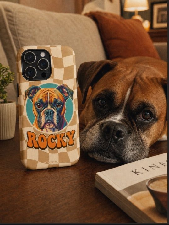 Custom Pet iPhone Case — Retro Orange Checkered Tough Case