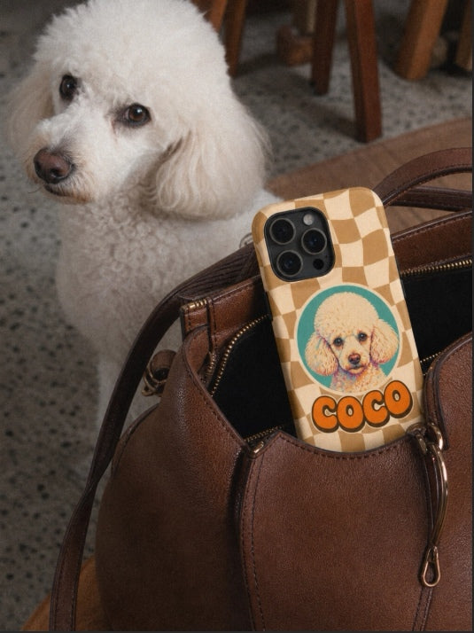 Custom Pet iPhone Case — Retro Orange Checkered Tough Case