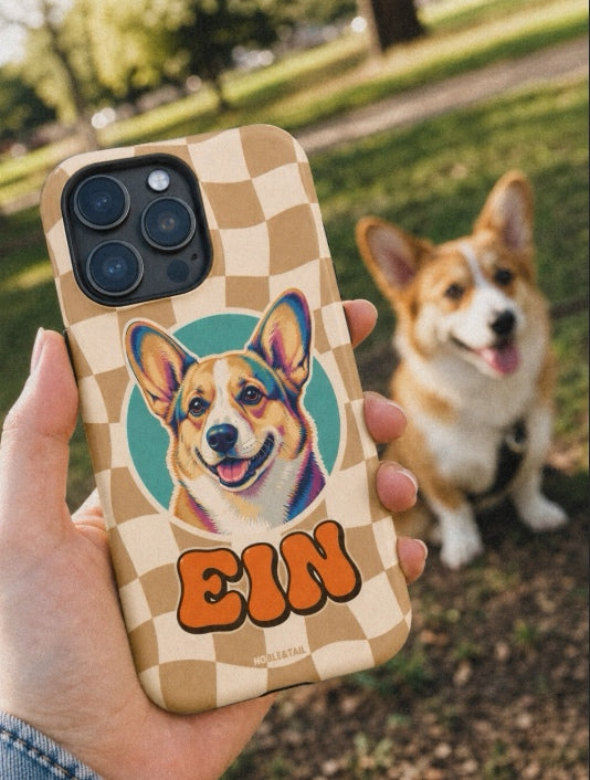 Custom Pet iPhone Case — Retro Orange Checkered Tough Case