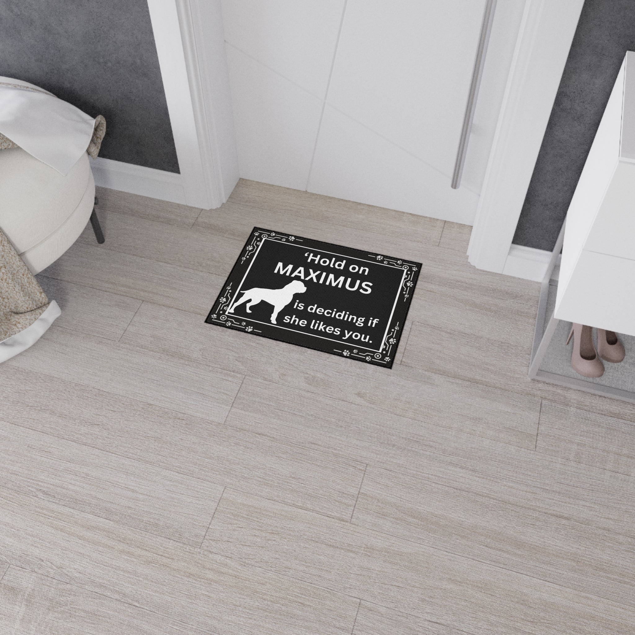 Personalized Pet Doormat - “Hold on [Pet Name] is deciding if she likes you” Heavy Duty Floor Mat
