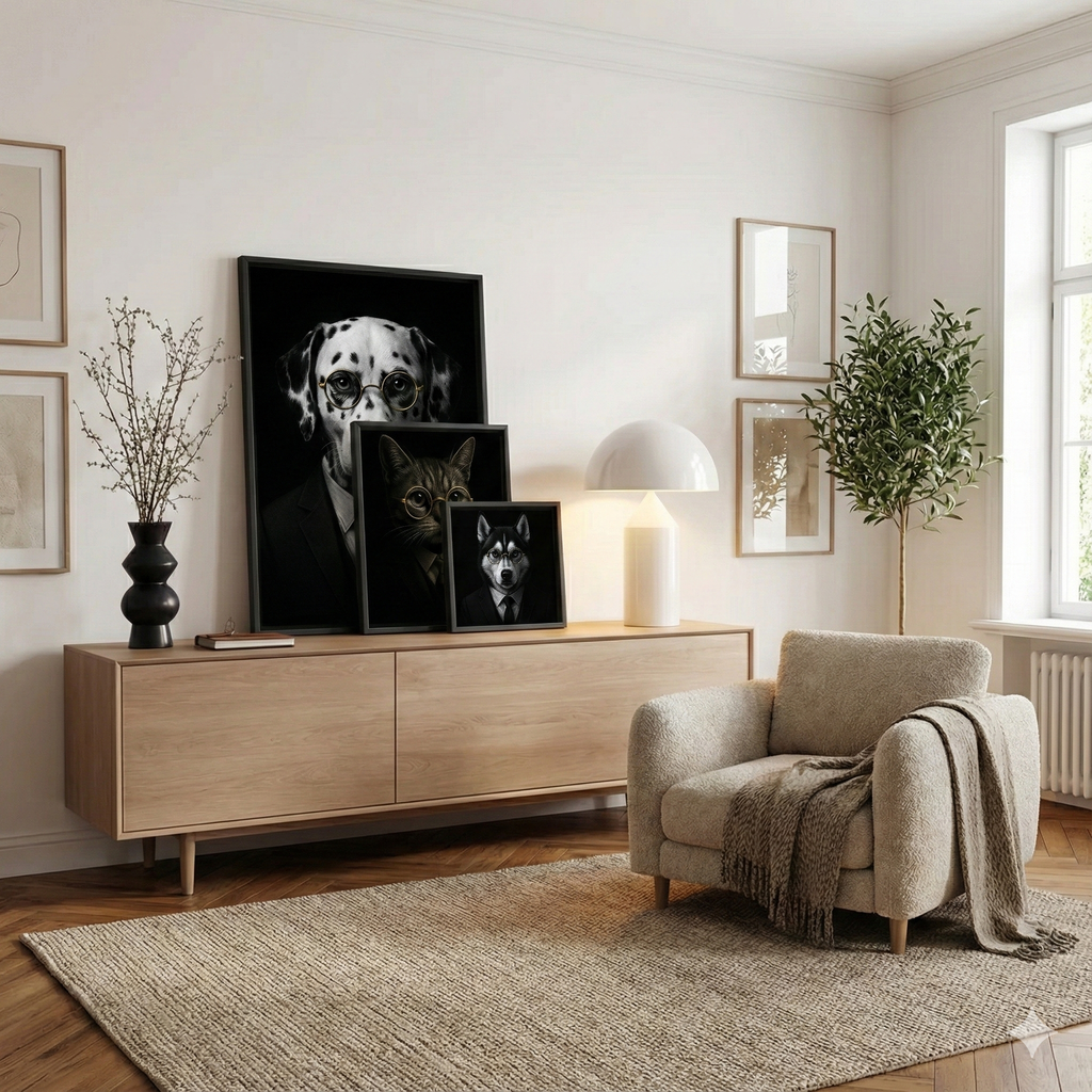 Custom Framed Canvas Portrait – 'The Gentleman' Pet Artwork