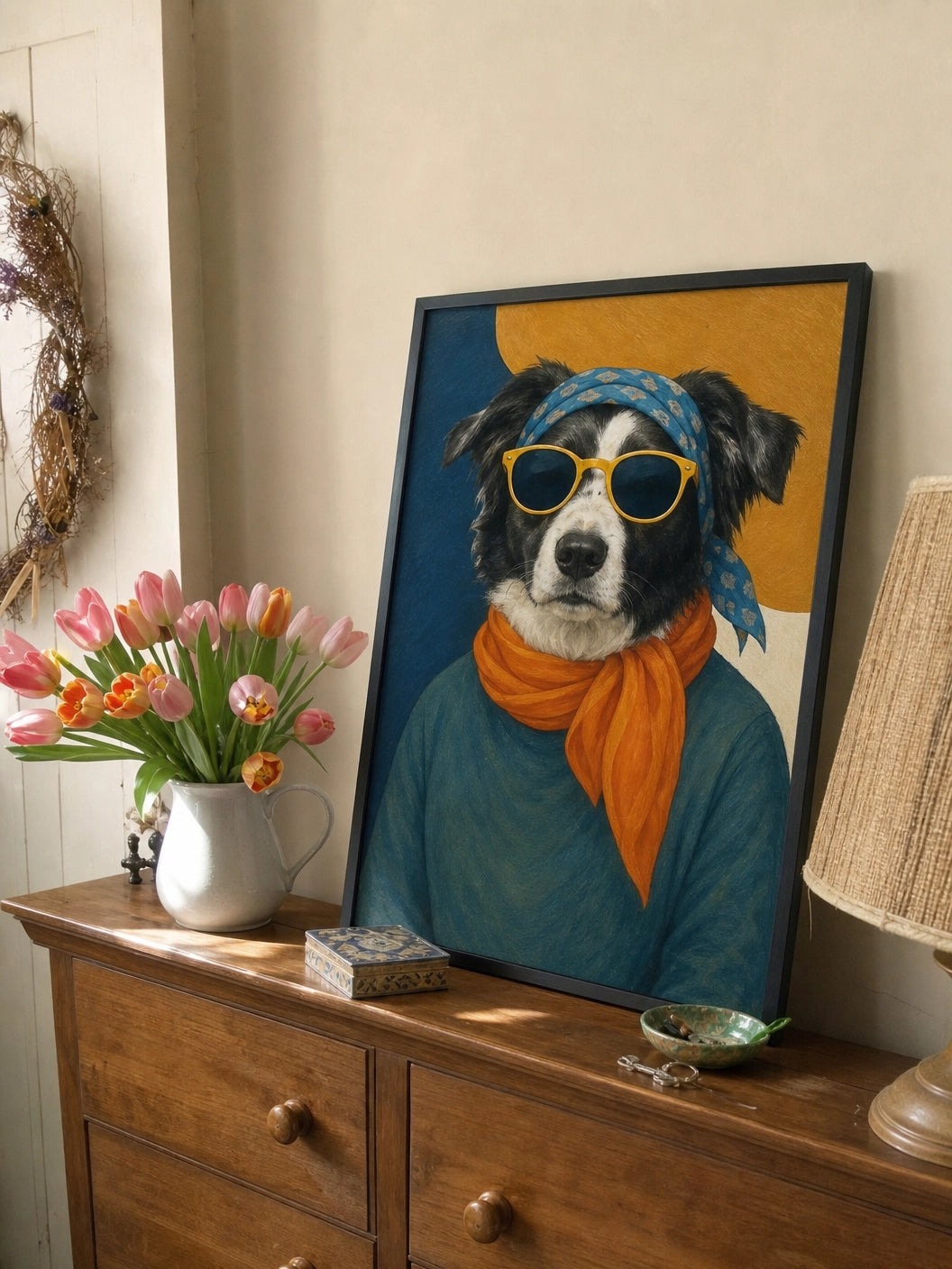 Custom Pet Portrait Hipster Style -Personalized Framed Wall Art