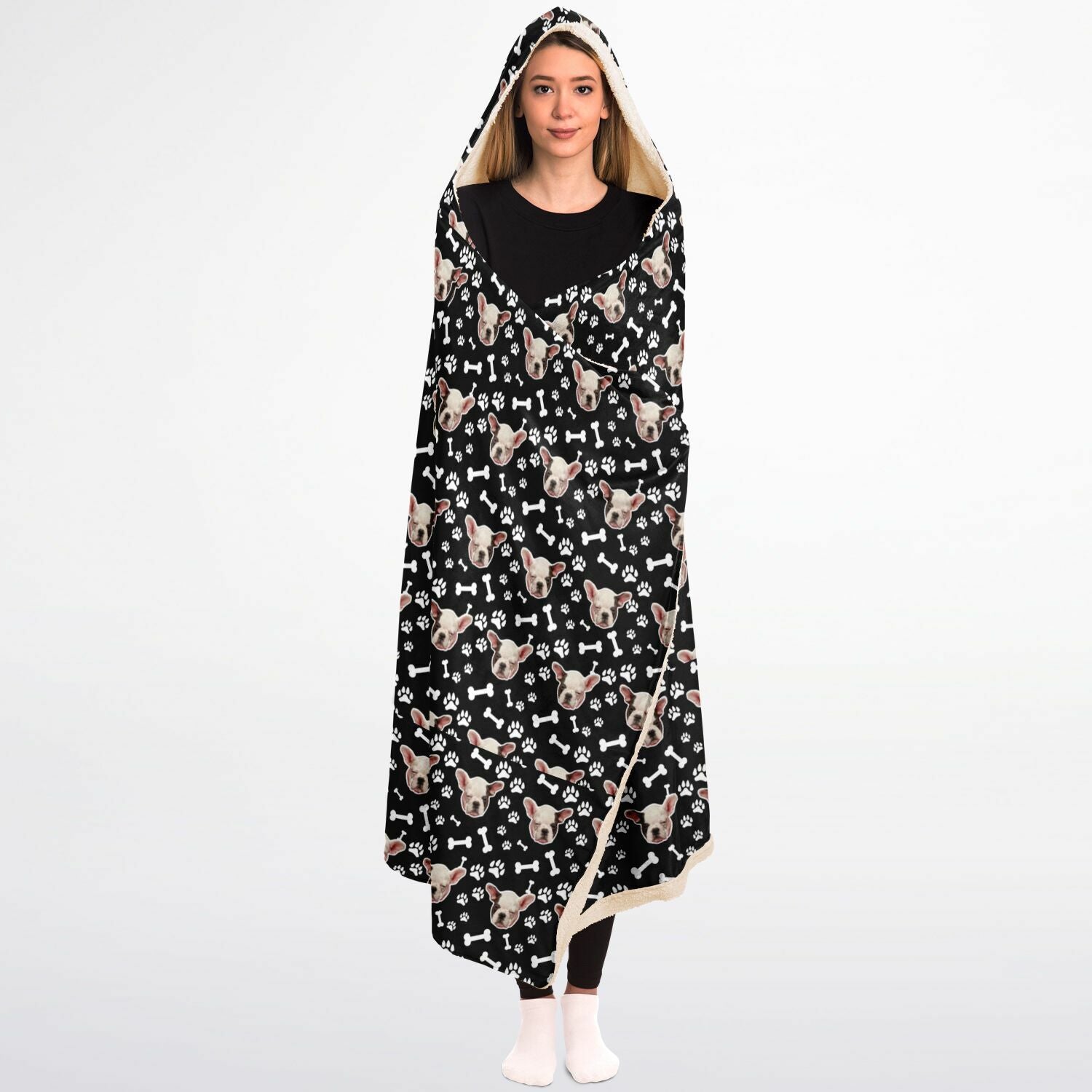 Custom Pet Face Hooded Blanket – Luxury Fleece Wearable