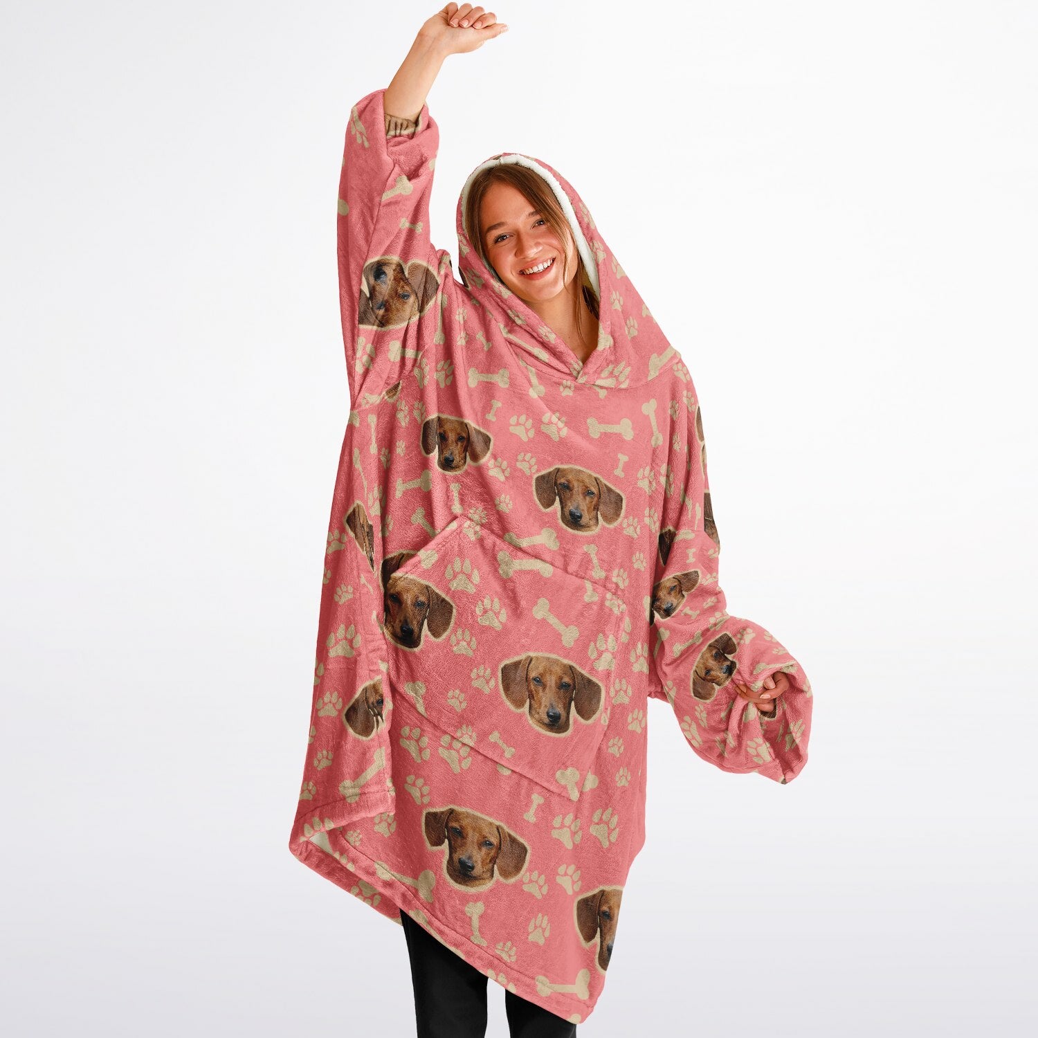Custom Pet Face Wearable Blanket – Oversized Hoodie Comfort