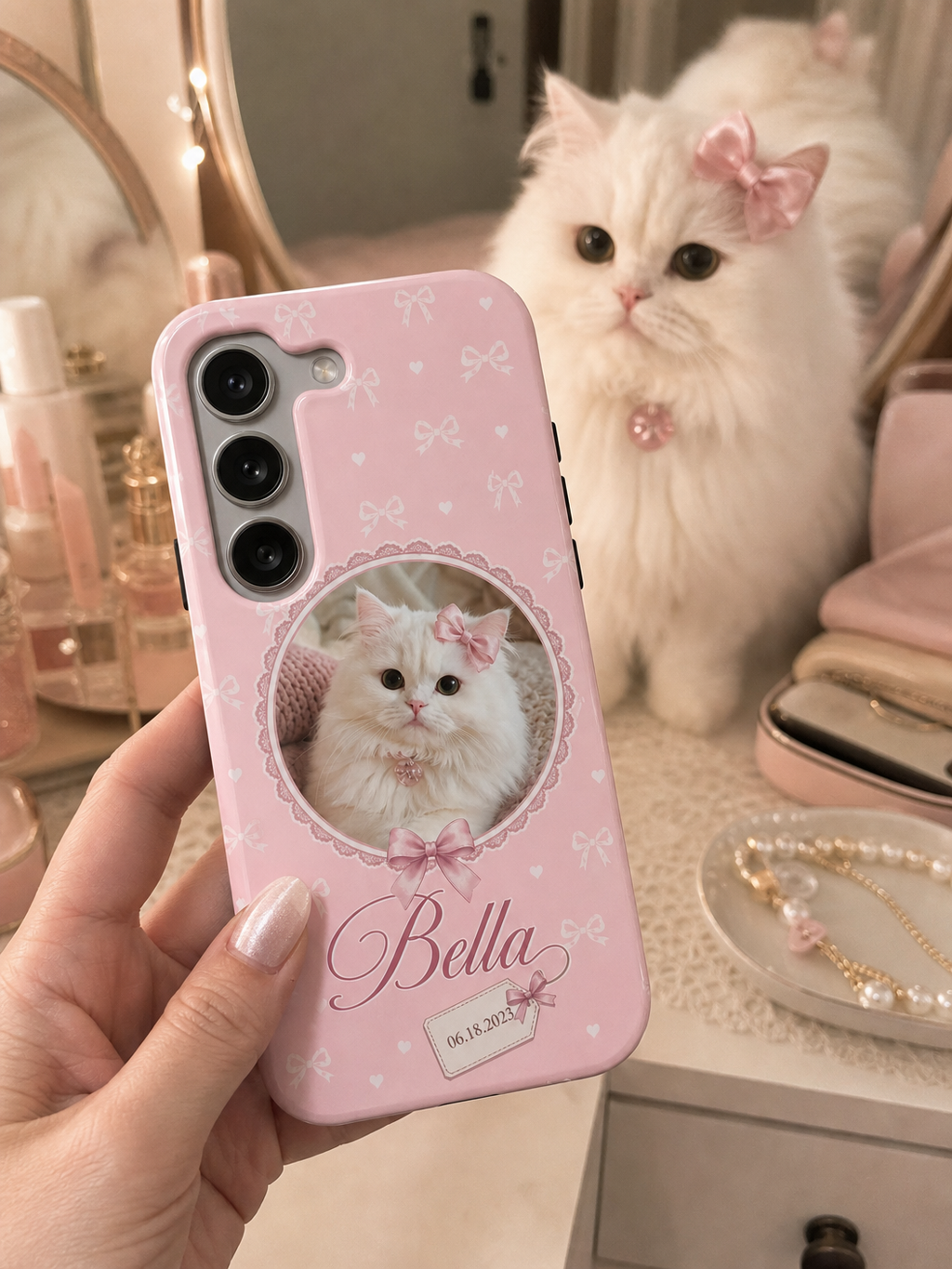 Personalised Pet Photo Phone Case – Coquette Pink Design