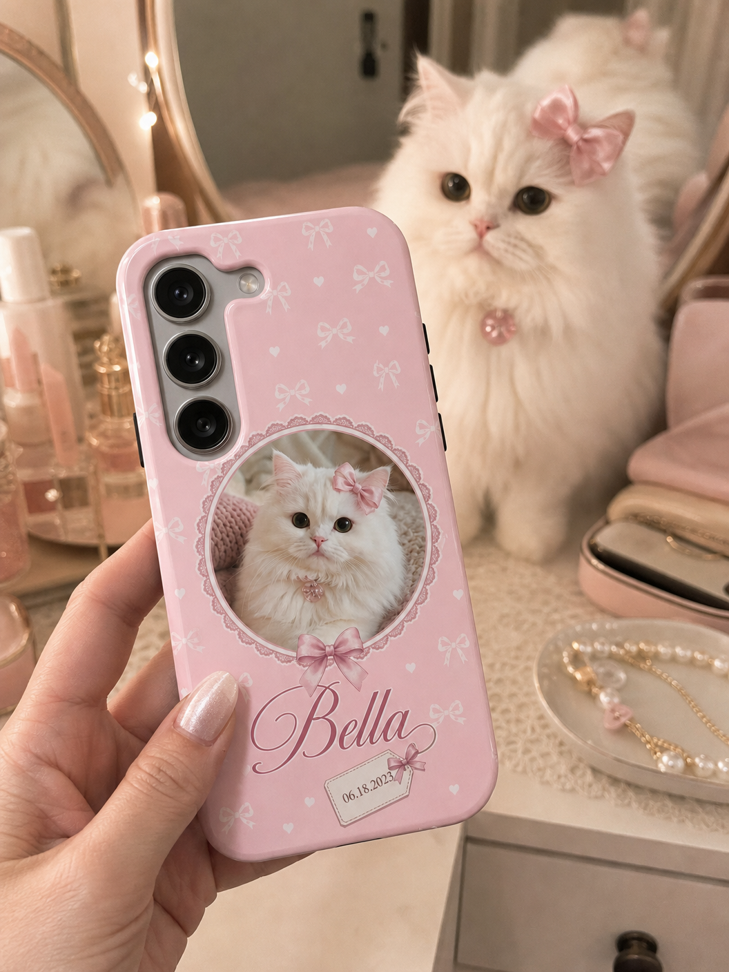 Personalised Pet Photo Phone Case – Coquette Pink Design