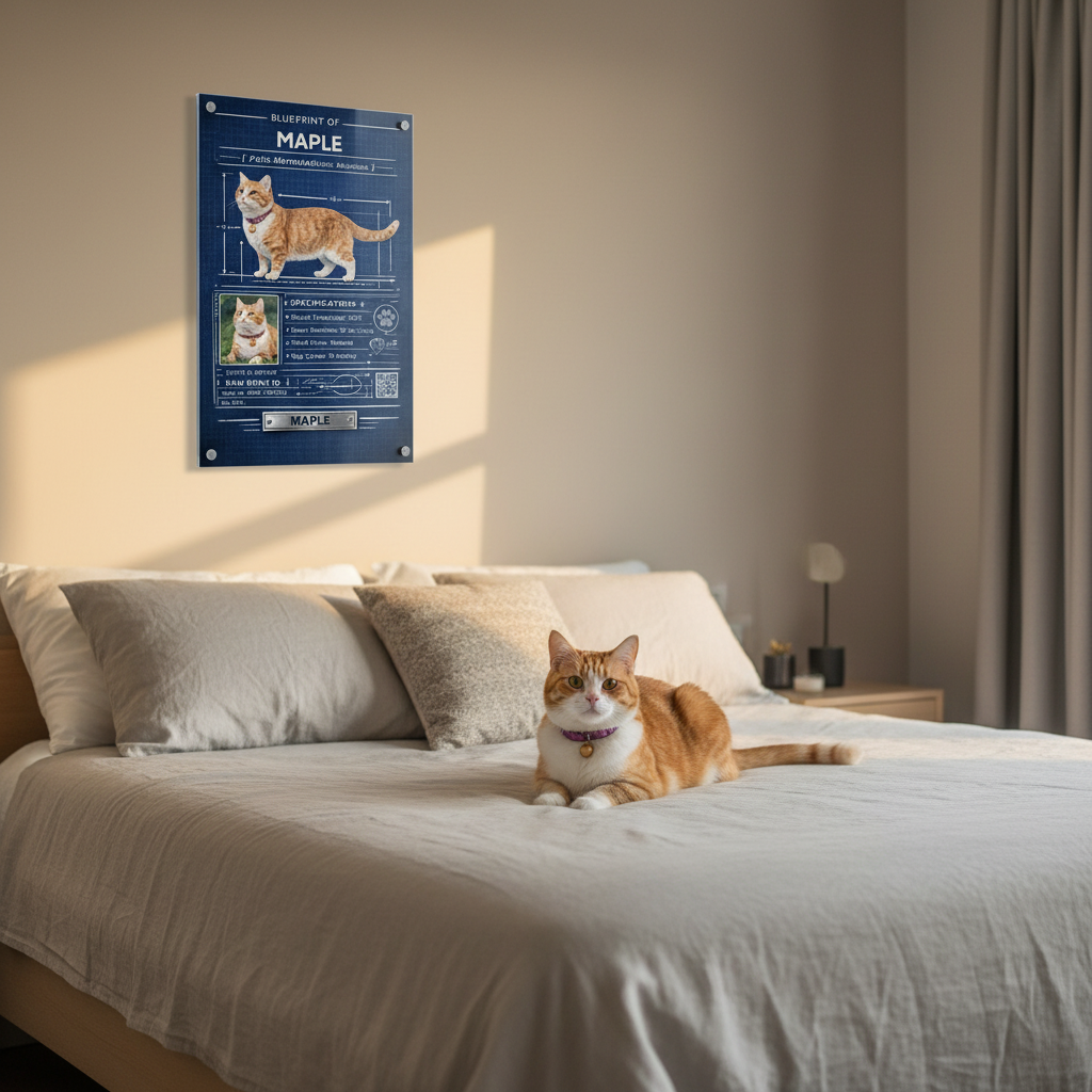 Custom Pet Blueprint Acrylic Print -Modern Personalized Pet Portrait Wall Art