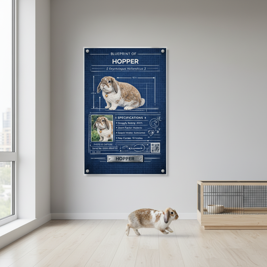 Custom Pet Blueprint Acrylic Print -Modern Personalized Pet Portrait Wall Art