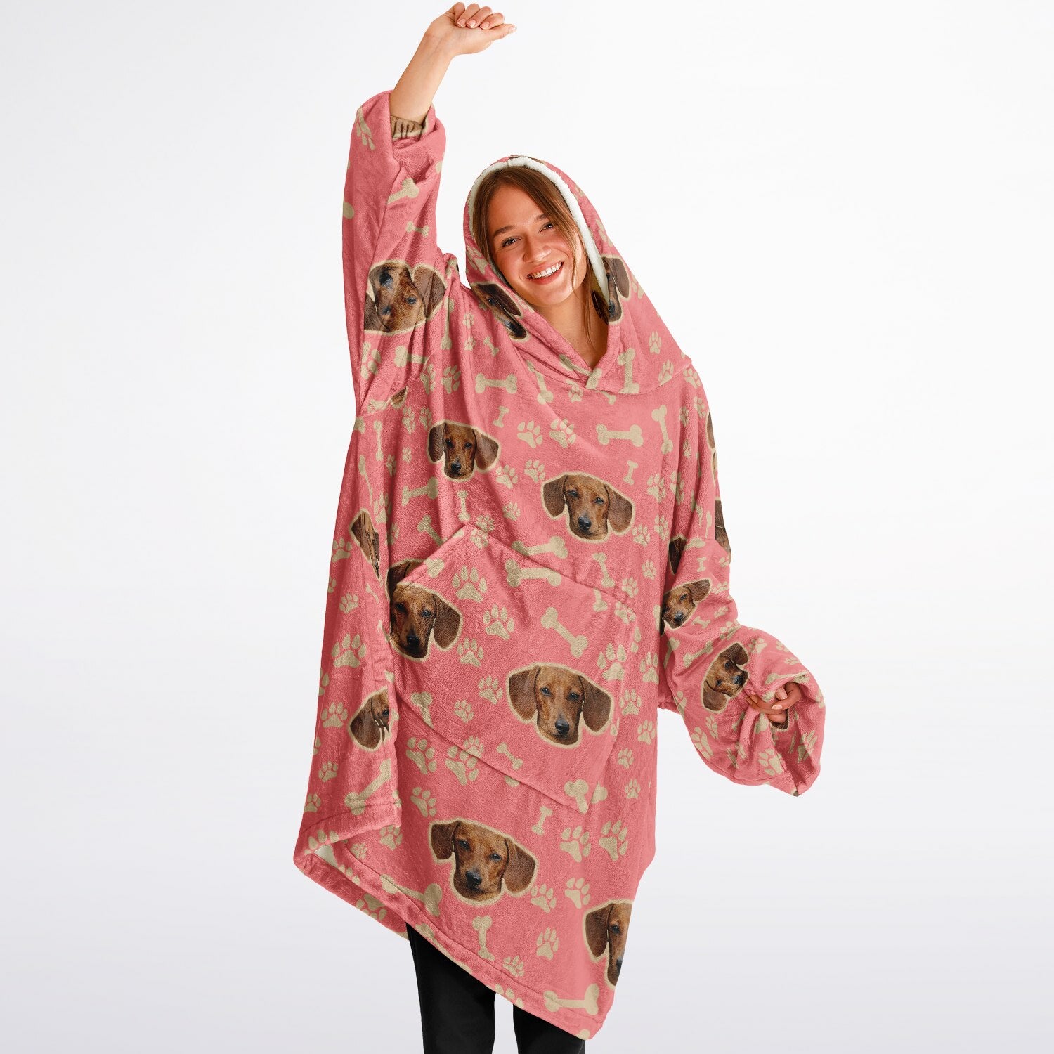 Custom Pet Face Wearable Blanket – Oversized Hoodie Comfort
